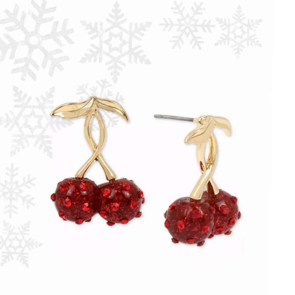 Betsey Johnson Jewelry - Betsey Johnson Gold-Tone Pavé Cherry Drop Earrings